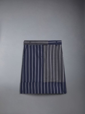 Girls's Thom Browne FunMix Wool Bold Stripe A-line Sack Skirts Blue | HCL39G52215
