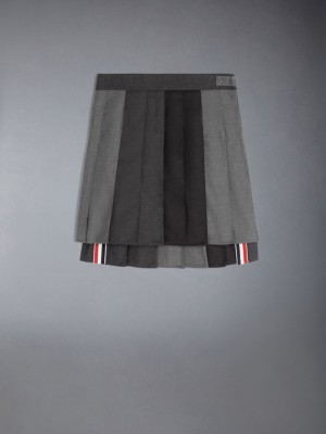 Girls's Thom Browne Funmix Twill Pleated Mini Skirts Grey | SAQ85H21695
