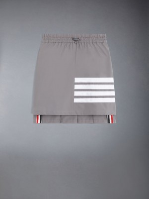 Girls's Thom Browne Ripstop 4-Bar Pleated Mini Skirts Grey | QCT61Z63621