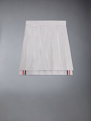 Girls's Thom Browne Seersucker Pleated Mini Skirts Grey | BIZ52F05870