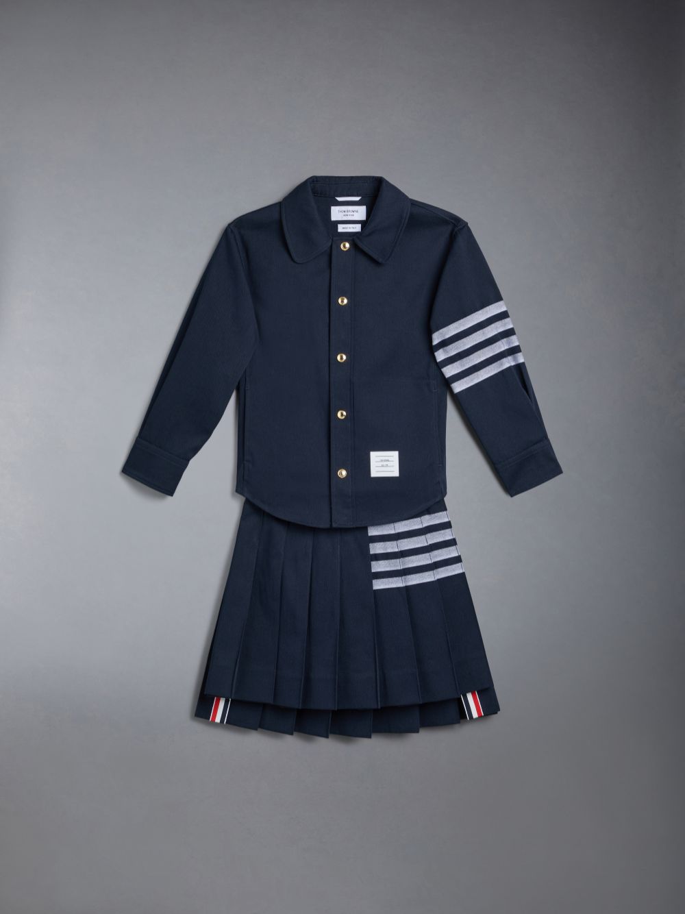 Girls's Thom Browne Cotton 4-Bar Pleated Mini Skirts Blue | HJG04O41437