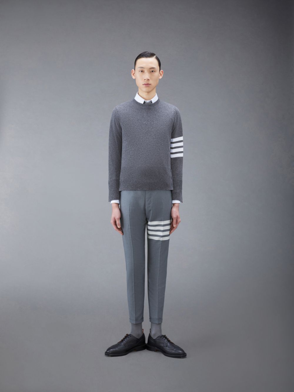 Men Thom Browne Cashmere 4-Bar Classic Pullover Grey | JIN62A43432