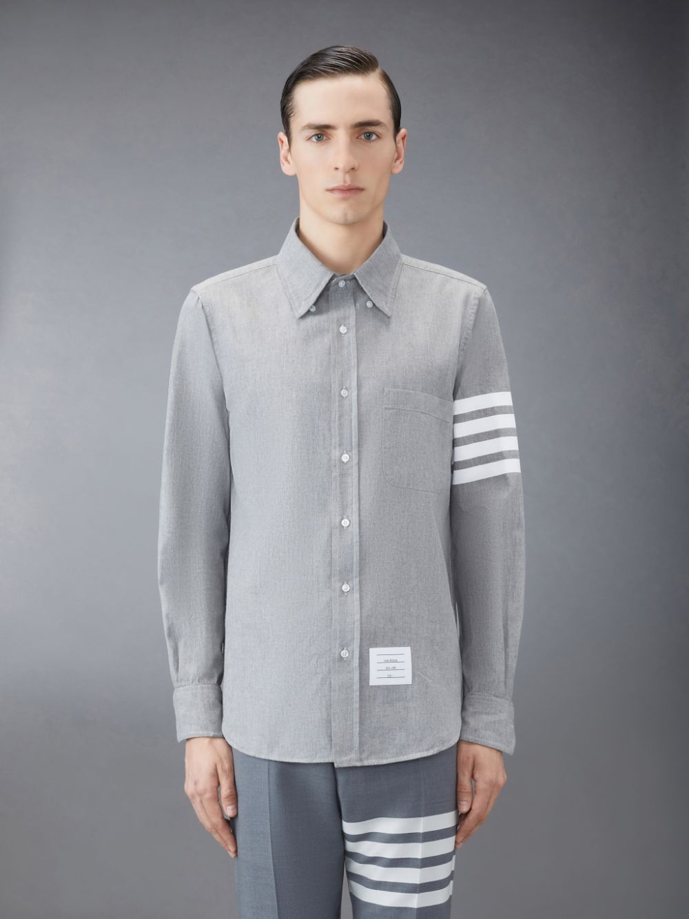 Men Thom Browne Chambray 4-Bar Shirts Grey | GGZ47P20131