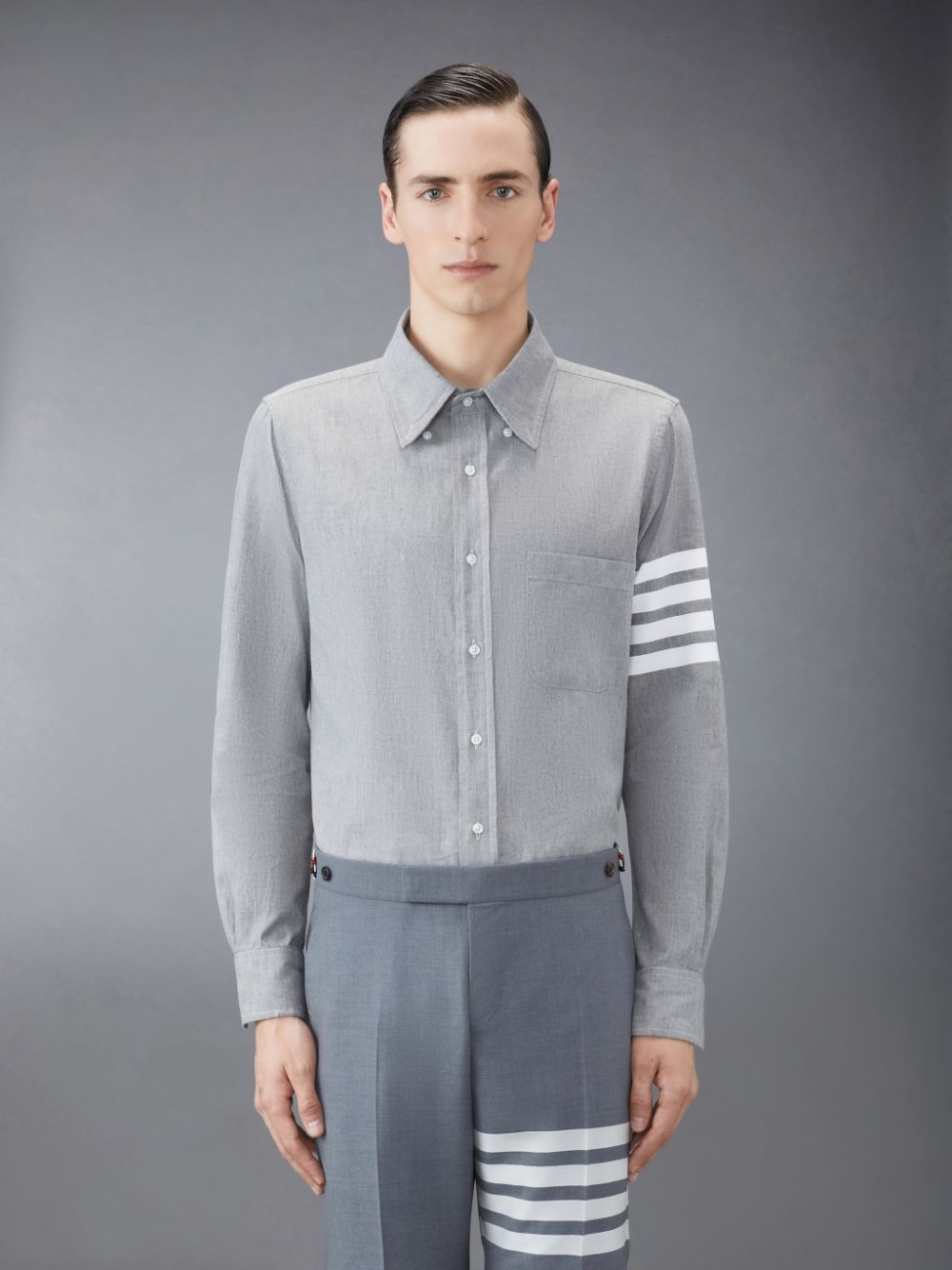 Men Thom Browne Chambray 4-Bar Shirts Grey | GGZ47P20131