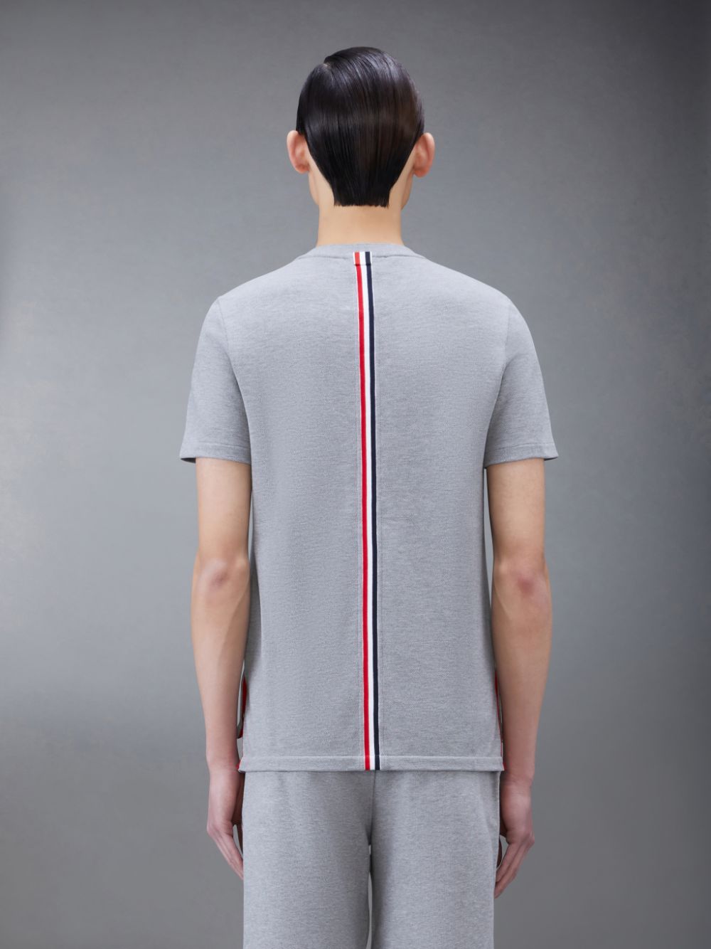 Men Thom Browne Classic Pique Stripe T Shirts Grey | RSV17F33886