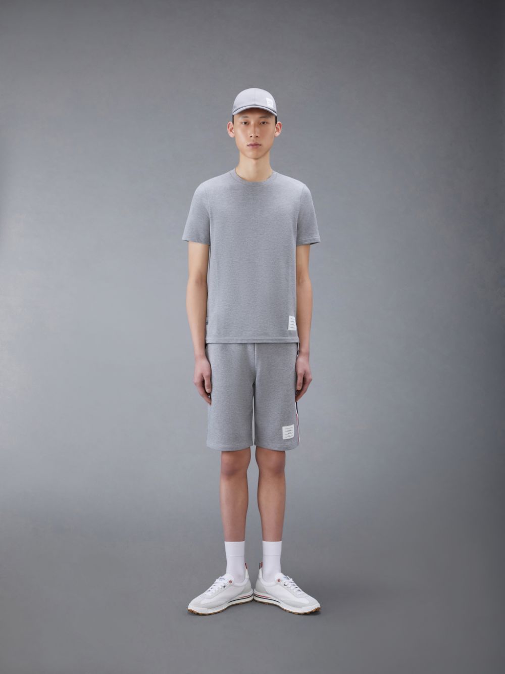 Men Thom Browne Classic Pique Stripe T Shirts Grey | RSV17F33886