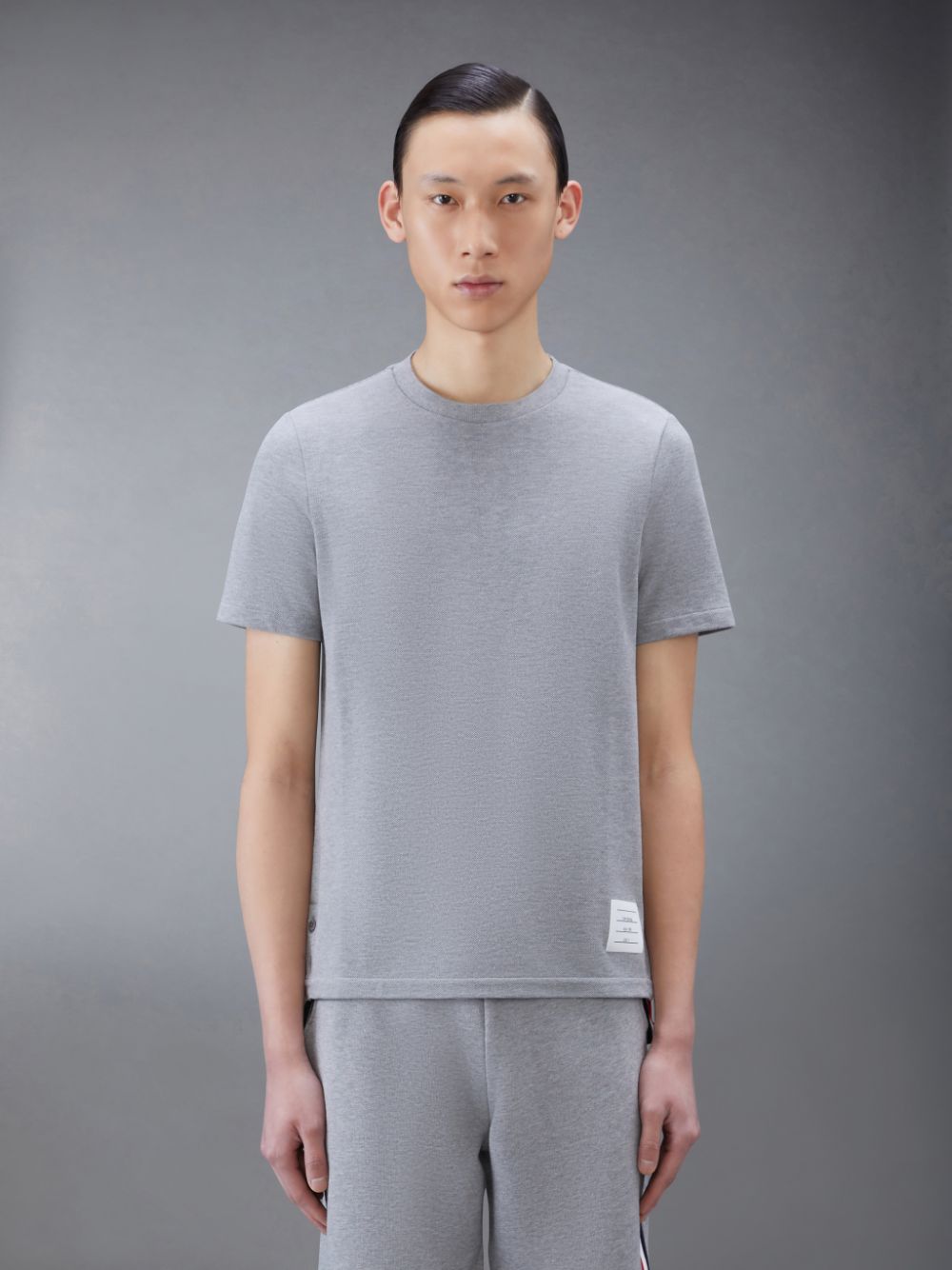 Men Thom Browne Classic Pique Stripe T Shirts Grey | RSV17F33886