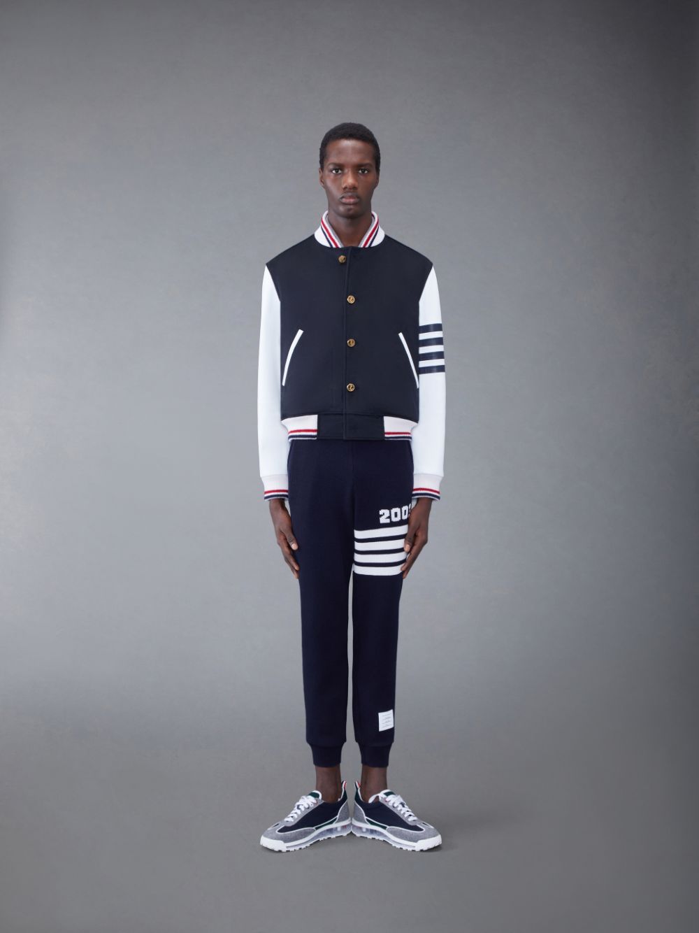 Men Thom Browne KNIT RIB 2003 4-BAR BLOUSON Jackets Blue | YWT80D80406