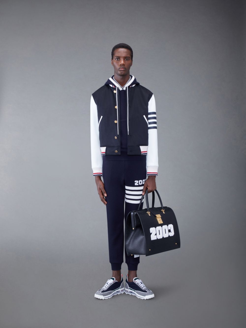 Men Thom Browne KNIT RIB 2003 4-BAR BLOUSON Jackets Blue | YWT80D80406