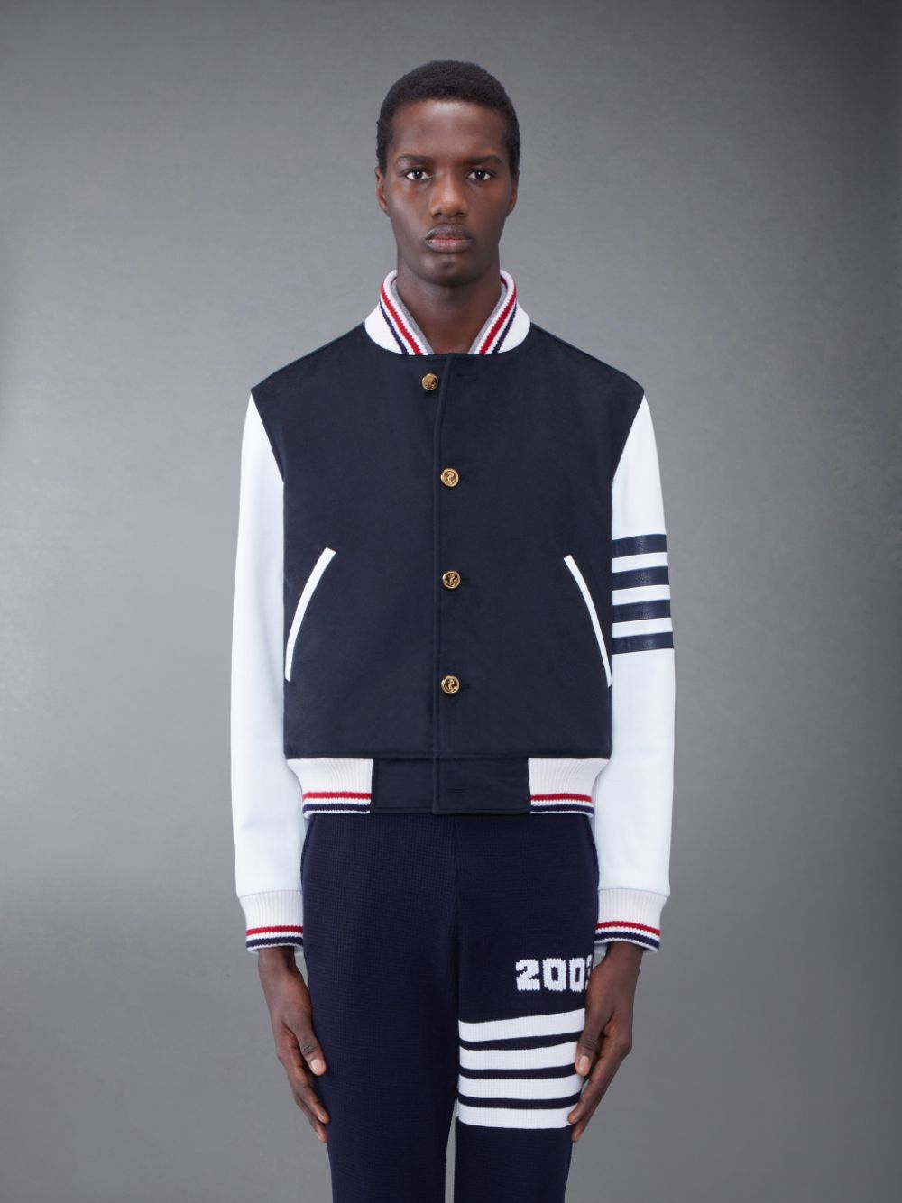 Men Thom Browne KNIT RIB 2003 4-BAR BLOUSON Jackets Blue | YWT80D80406