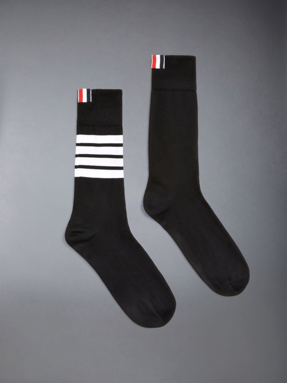 Men Thom Browne Lightweight Cotton 4-Bar Mid-calf Socks Black | ZZI99J50739