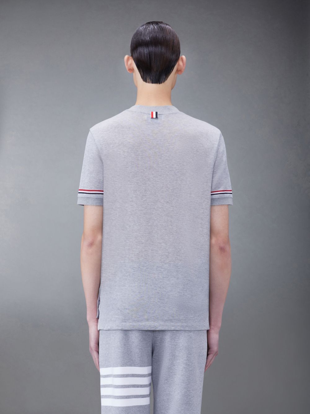 Men Thom Browne Lightweight Cotton Short Sleeve Striped T Shirts Grey | JDK46N03957