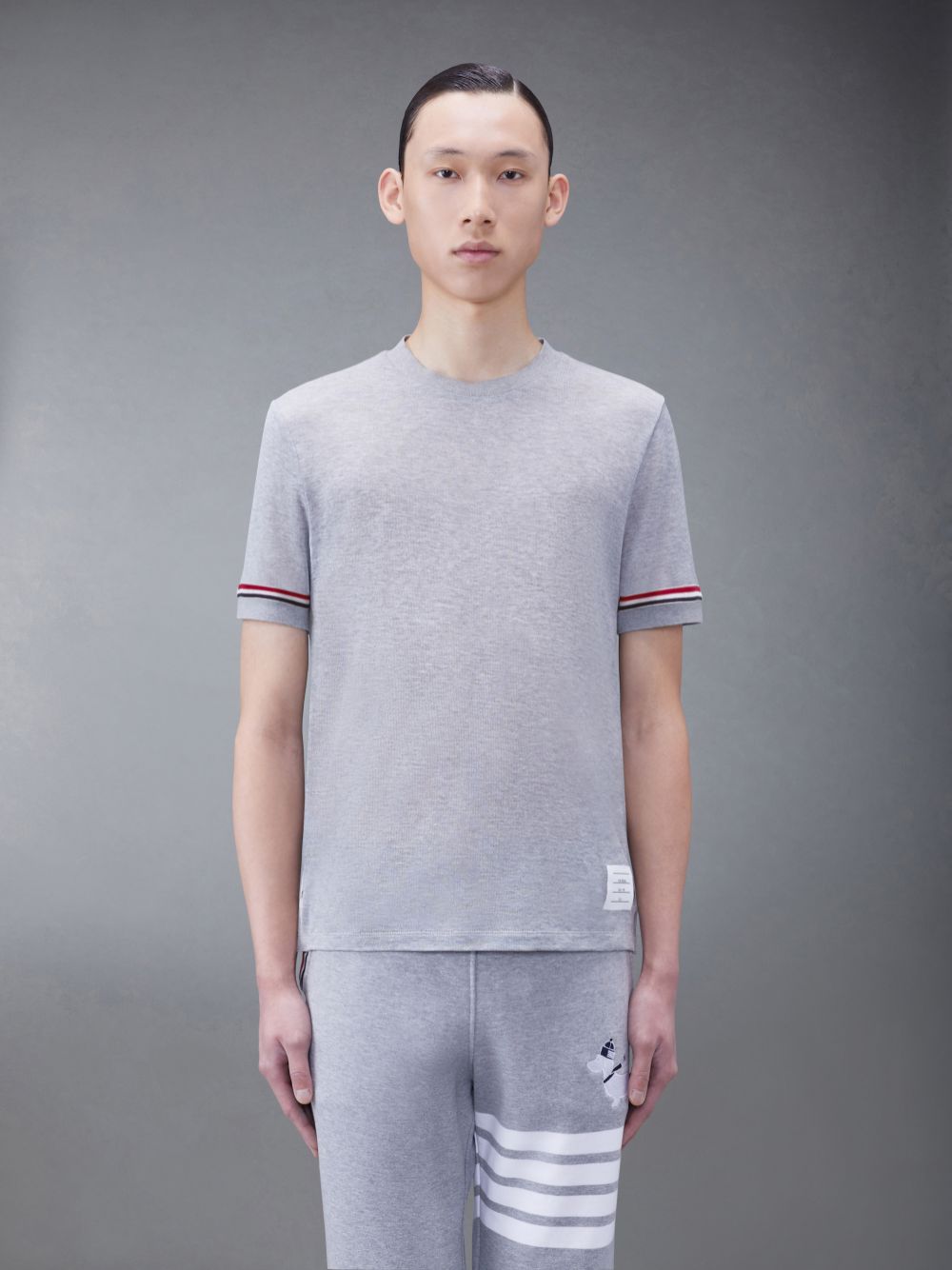 Men Thom Browne Lightweight Cotton Short Sleeve Striped T Shirts Grey | JDK46N03957