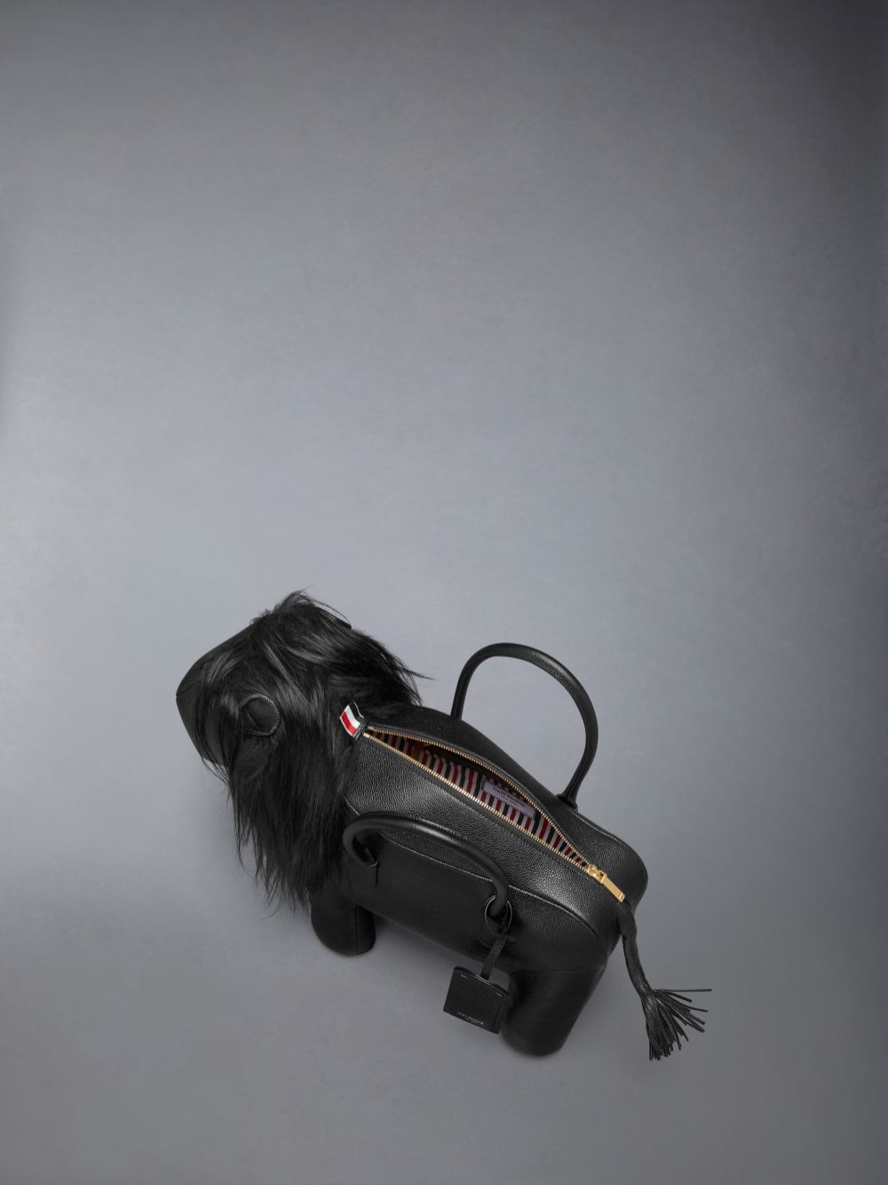 Men Thom Browne Lion in Pebble Grain Tote Bags Black | IML67B40479