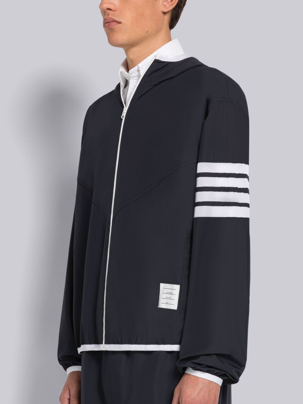 Men Thom Browne MILITARY RIPSTOP MESH 4-BAR PACKABLE ZIP Hoodie Blue | FES56D73812