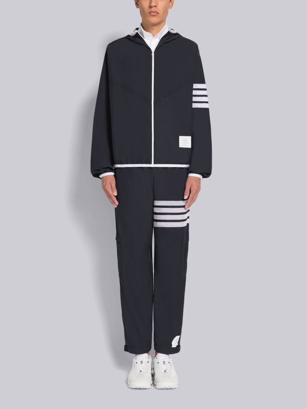 Men Thom Browne MILITARY RIPSTOP MESH 4-BAR PACKABLE ZIP Hoodie Blue | FES56D73812