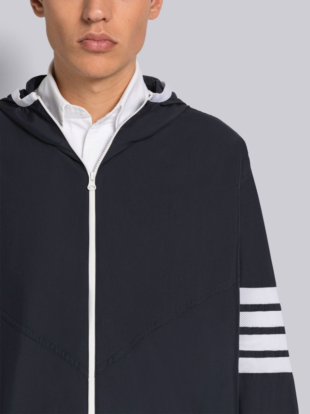 Men Thom Browne MILITARY RIPSTOP MESH 4-BAR PACKABLE ZIP Hoodie Blue | FES56D73812