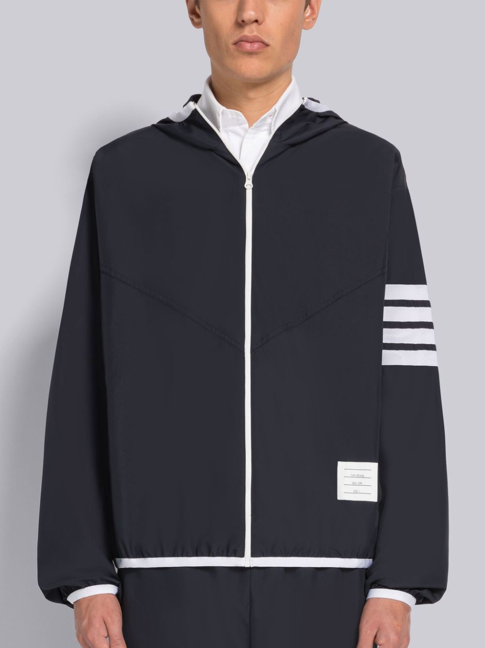 Men Thom Browne MILITARY RIPSTOP MESH 4-BAR PACKABLE ZIP Hoodie Blue | FES56D73812
