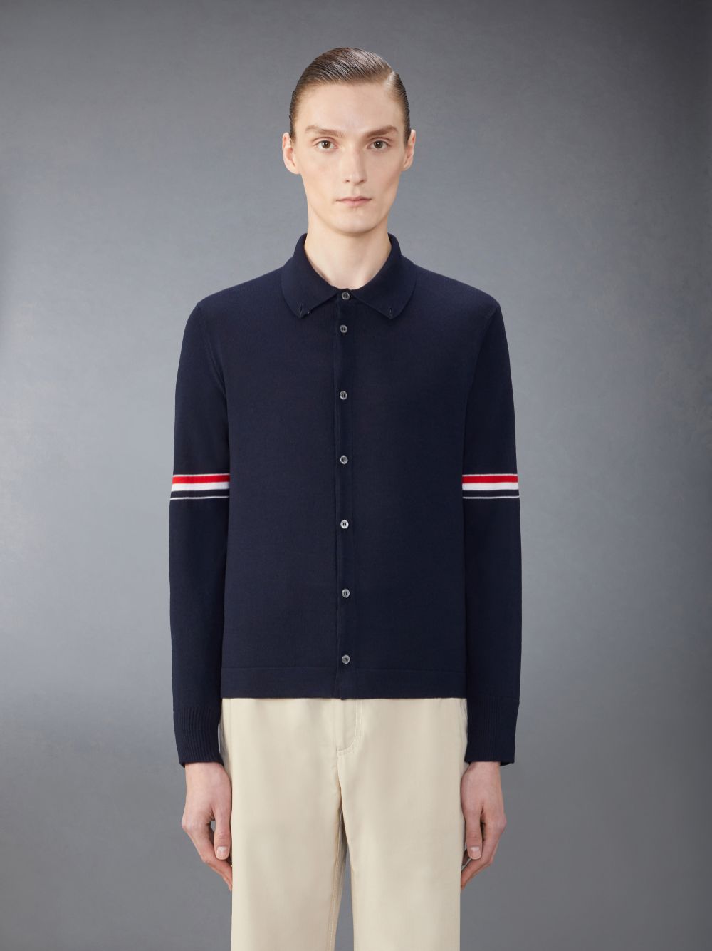 Men Thom Browne Merino Wool Armband Shirts Blue | TCP28E11198