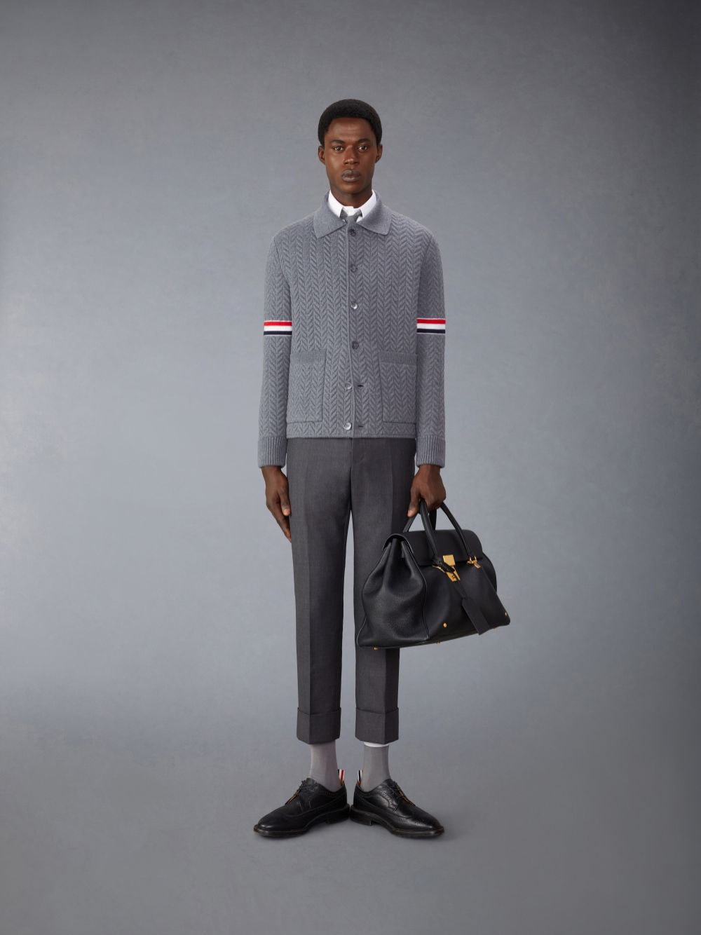 Men Thom Browne Merino Wool and Cotton Quilted Armband Work Jackets Grey | MXV72Y67727
