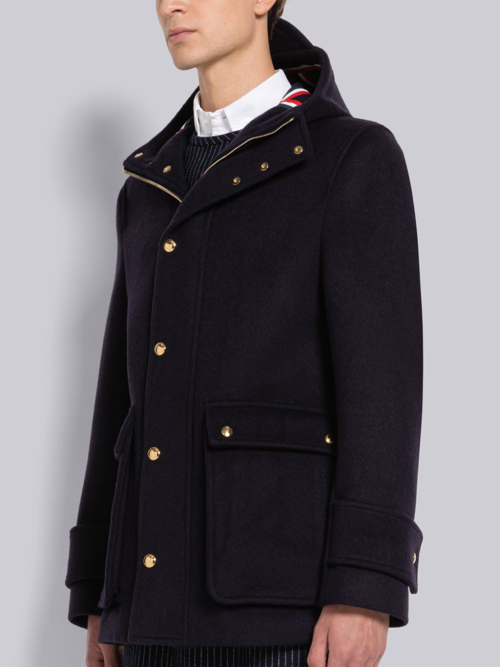 Men Thom Browne Military Weight Cashmere Snap Front Rain Parka Blue | OUE92V20024