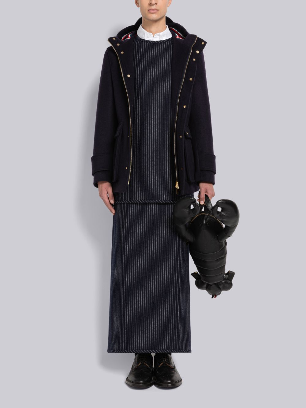 Men Thom Browne Military Weight Cashmere Snap Front Rain Parka Blue | OUE92V20024