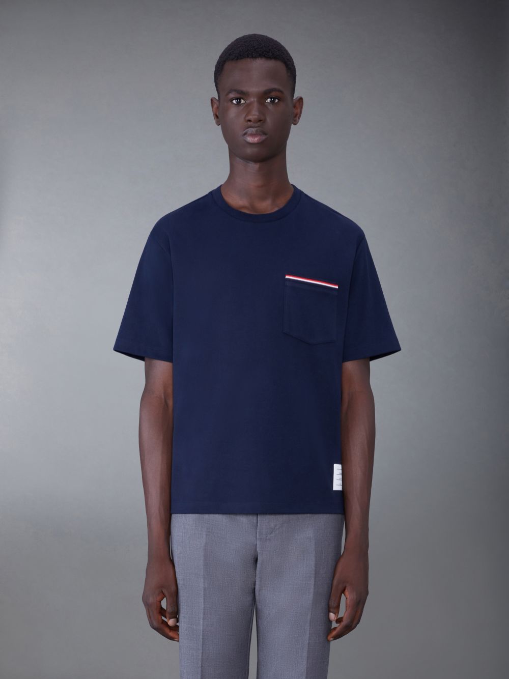Men Thom Browne Oversized Short Sleeve Pocket T Shirts Blue | WMU89X24306
