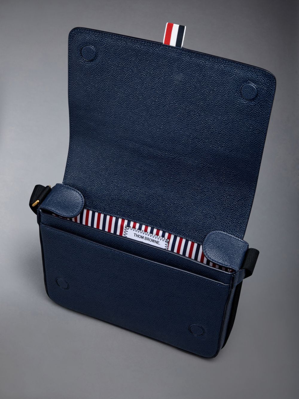 Men Thom Browne Pebble Grain Leather Reporter Shoulder Bags Blue | TWU48K34665