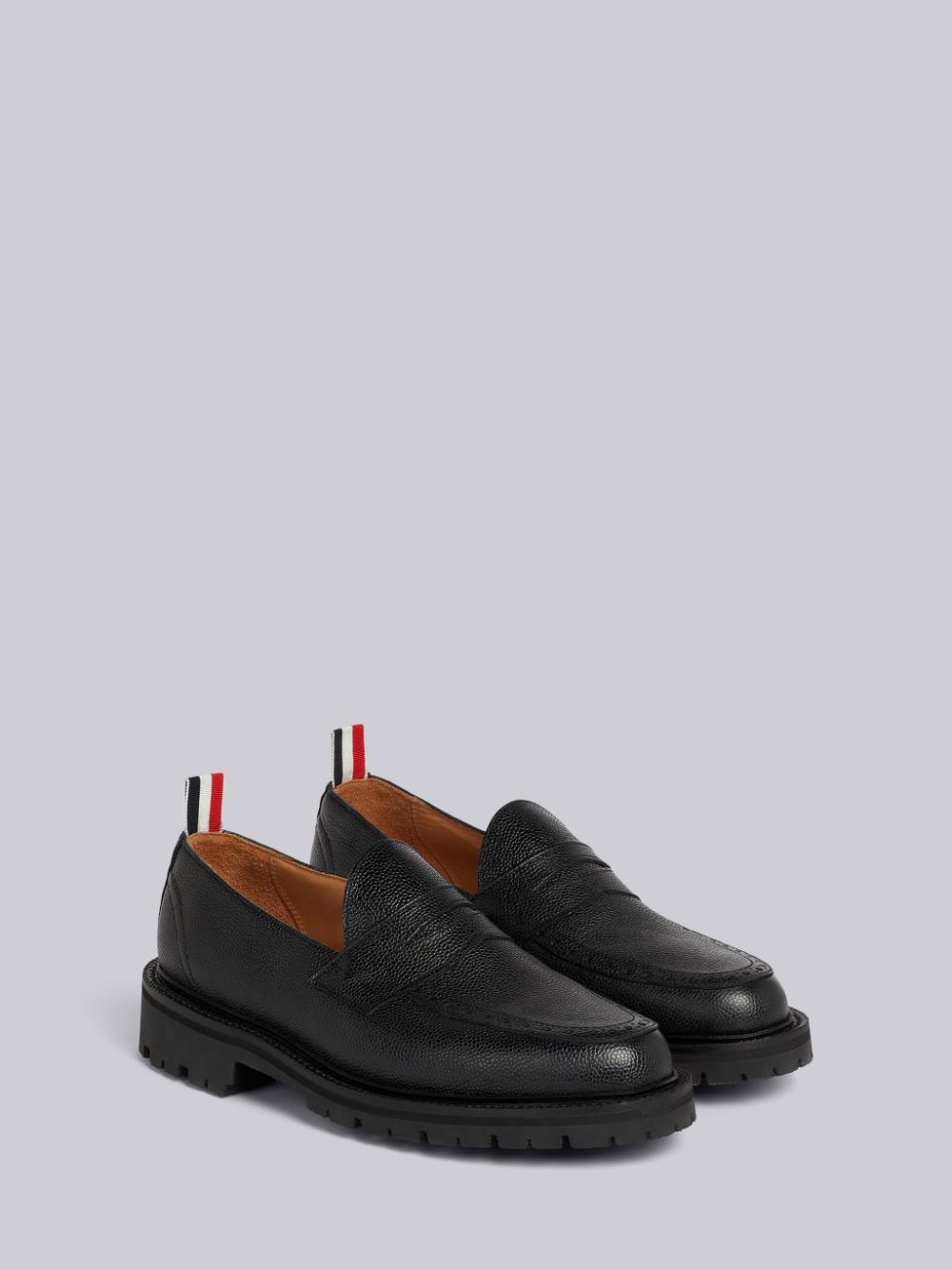 Men Thom Browne Pebble Grain Leather Rubber Commando Sole Classic Penny Loafers Black | IKX97E78881