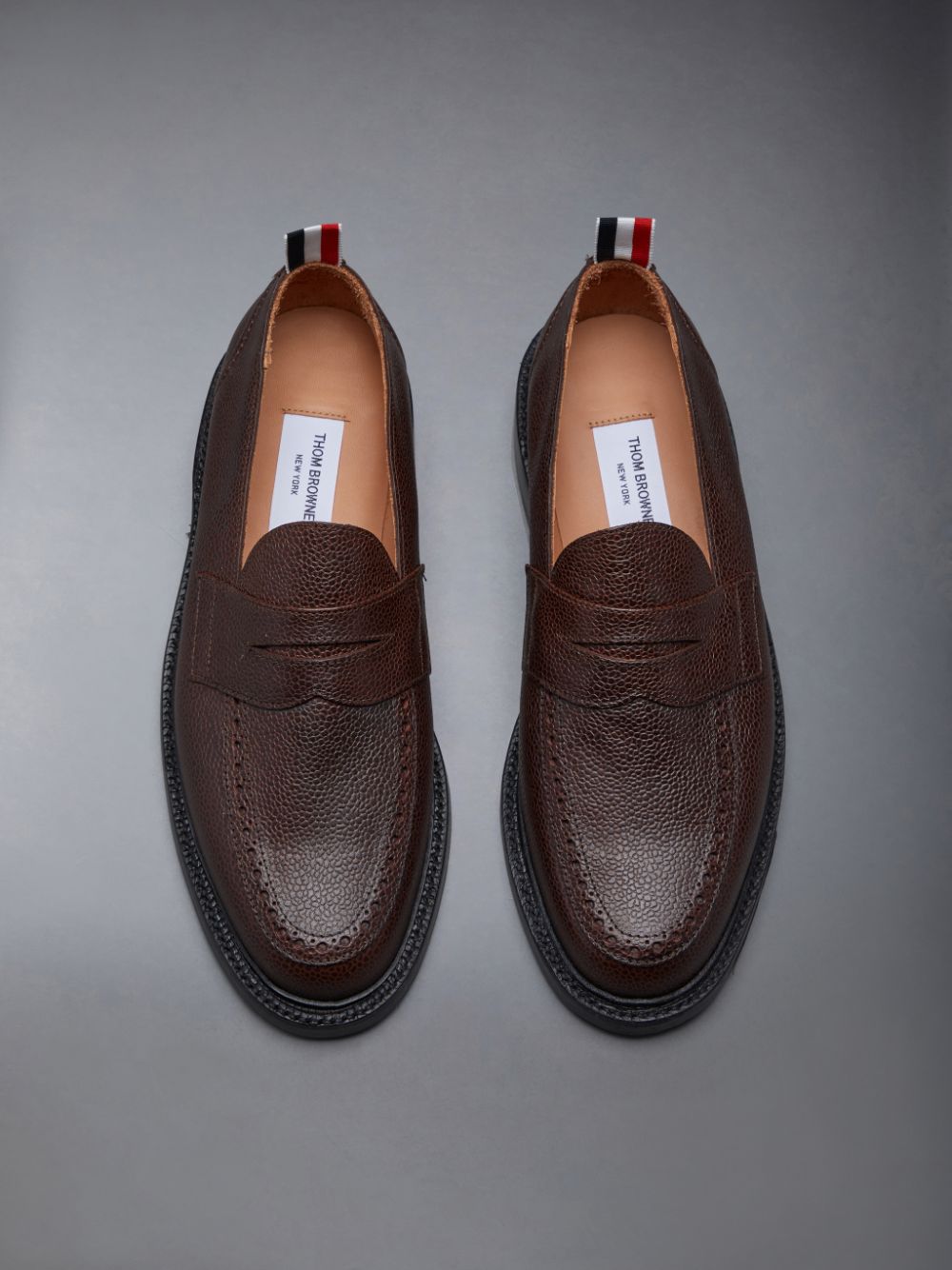 Men Thom Browne Pebble Grain Penny Loafers Brown | GKC96W65026