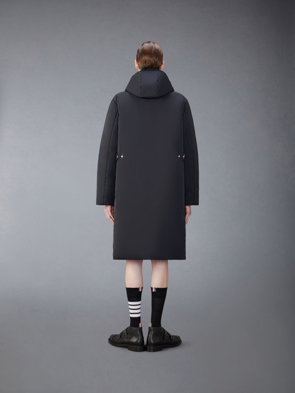 Men Thom Browne Poly Twill Tech Down Filled Hooded Jackets Black | APM49B81330