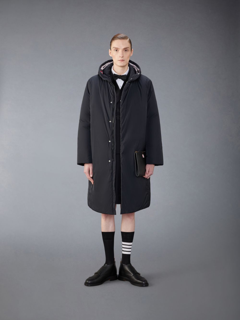 Men Thom Browne Poly Twill Tech Down Filled Hooded Jackets Black | APM49B81330