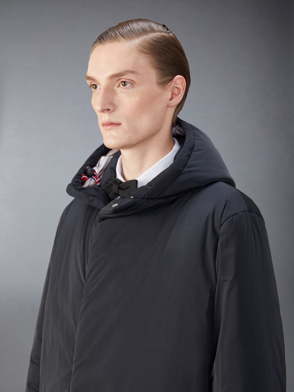 Men Thom Browne Poly Twill Tech Down Filled Hooded Jackets Black | APM49B81330