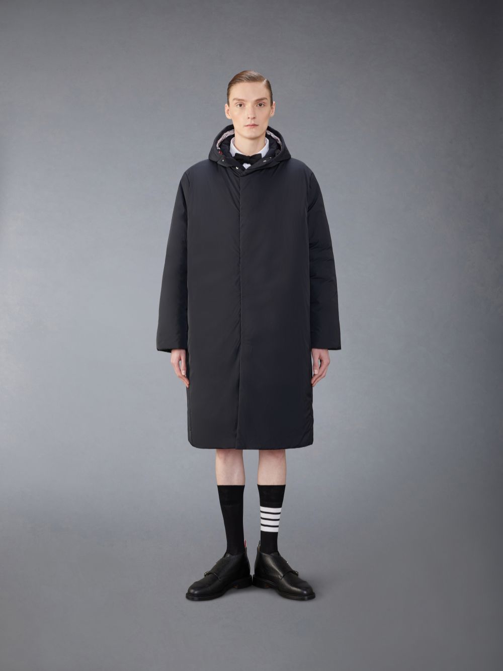 Men Thom Browne Poly Twill Tech Down Filled Hooded Jackets Black | APM49B81330