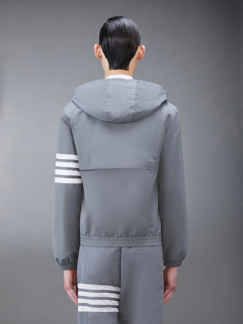 Men Thom Browne Ripstop Mesh 4-Bar Hooded Jackets Grey | ENT13V23196