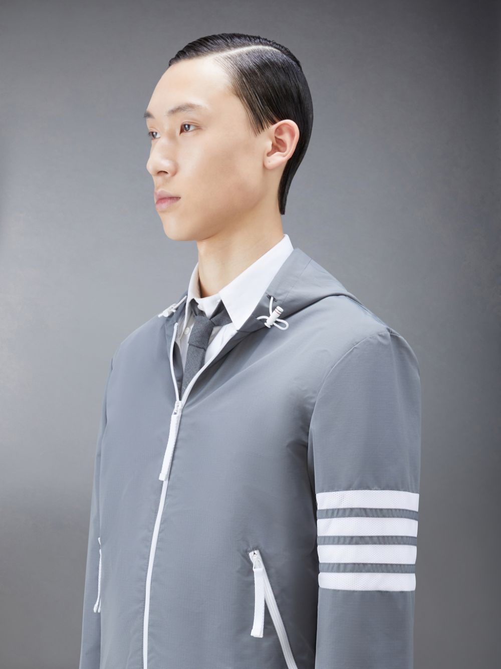 Men Thom Browne Ripstop Mesh 4-Bar Hooded Jackets Grey | ENT13V23196