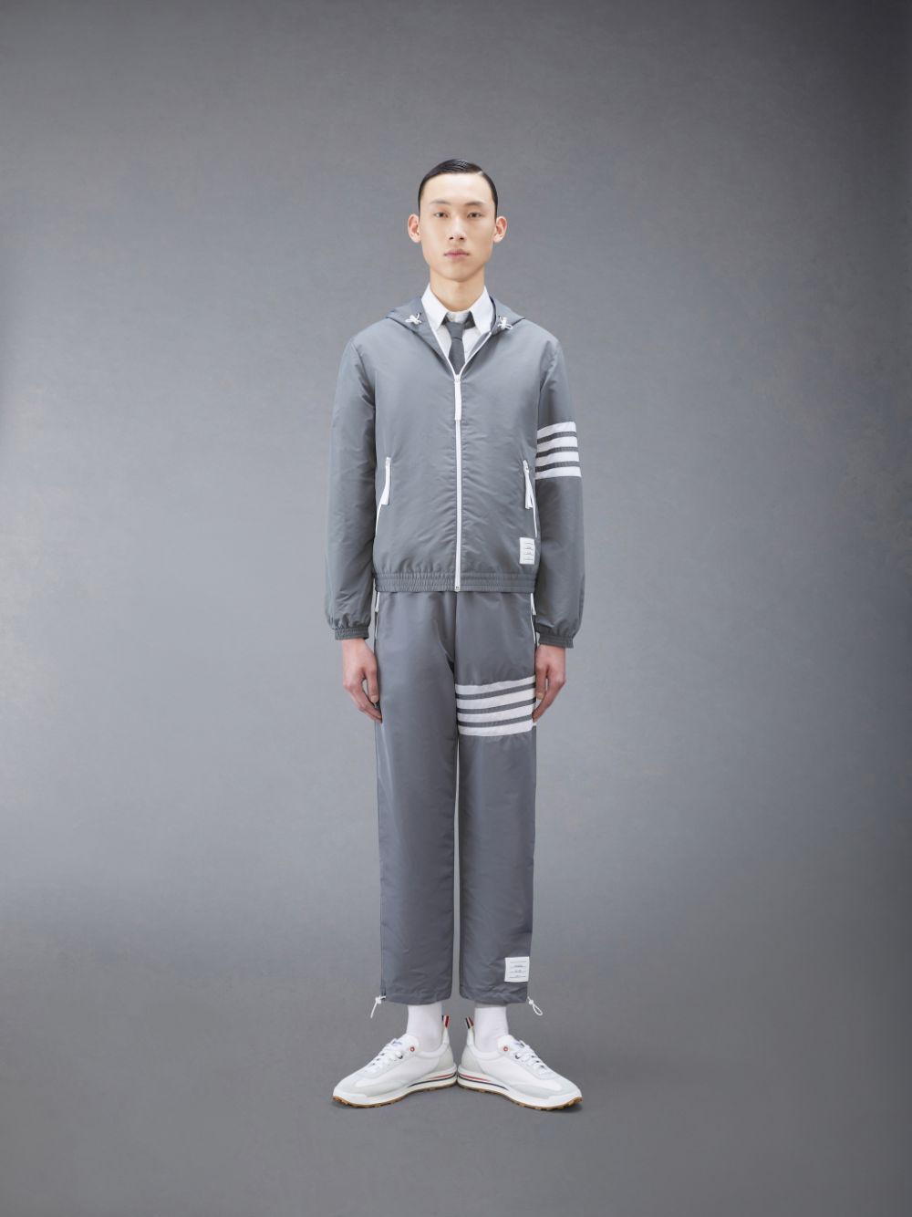 Men Thom Browne Ripstop Mesh 4-Bar Hooded Jackets Grey | ENT13V23196