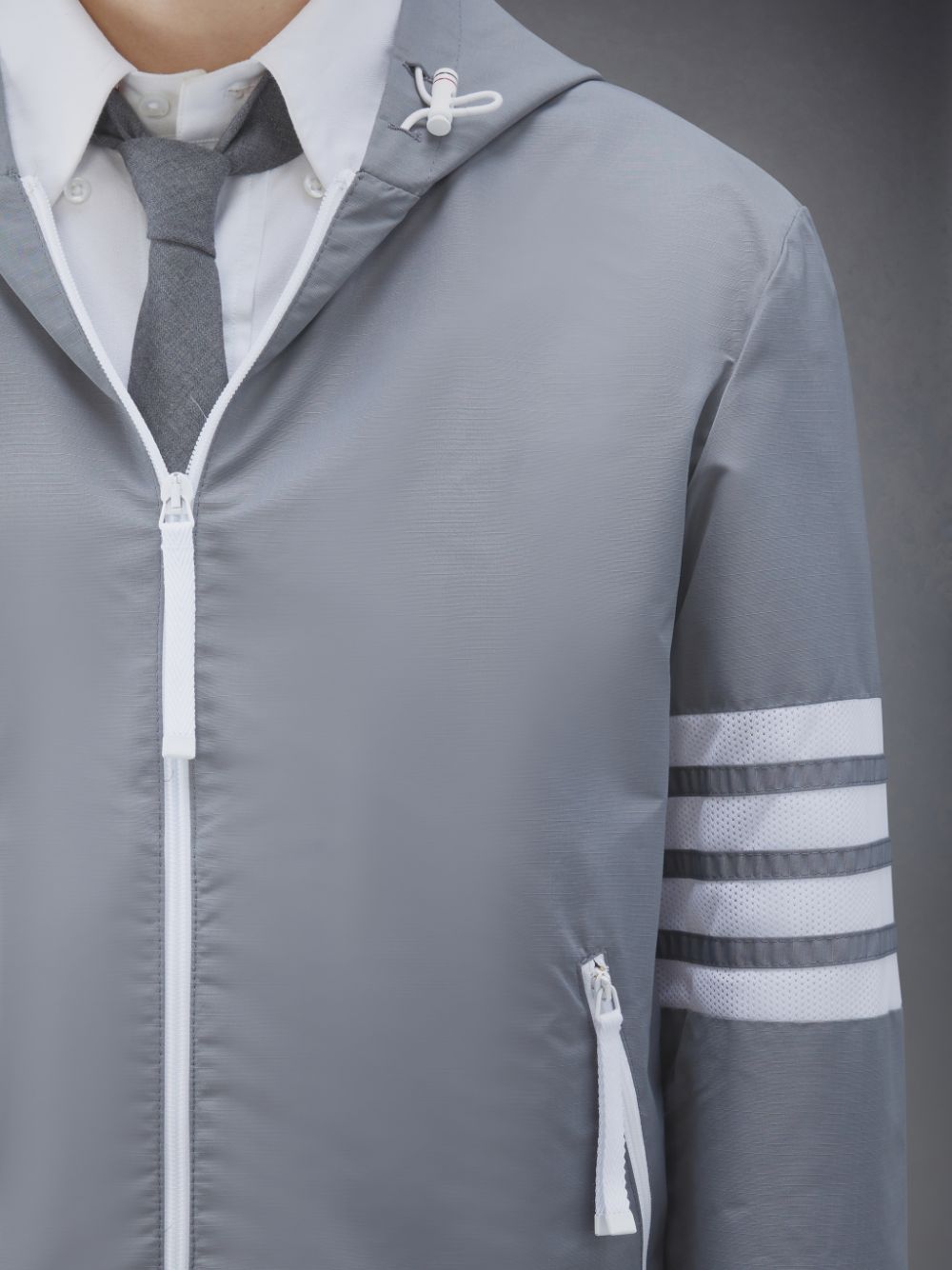 Men Thom Browne Ripstop Mesh 4-Bar Hooded Jackets Grey | ENT13V23196