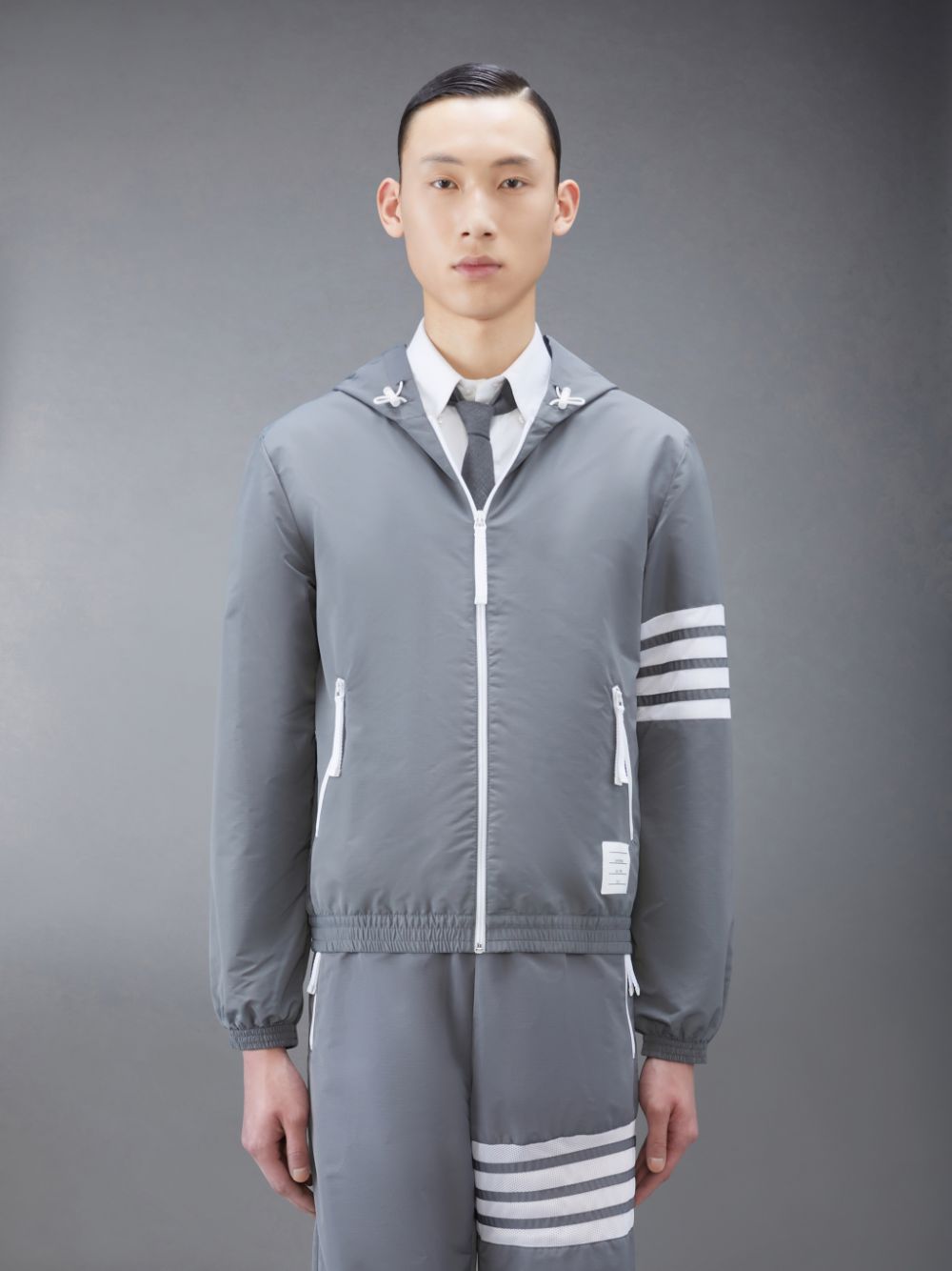 Men Thom Browne Ripstop Mesh 4-Bar Hooded Jackets Grey | ENT13V23196