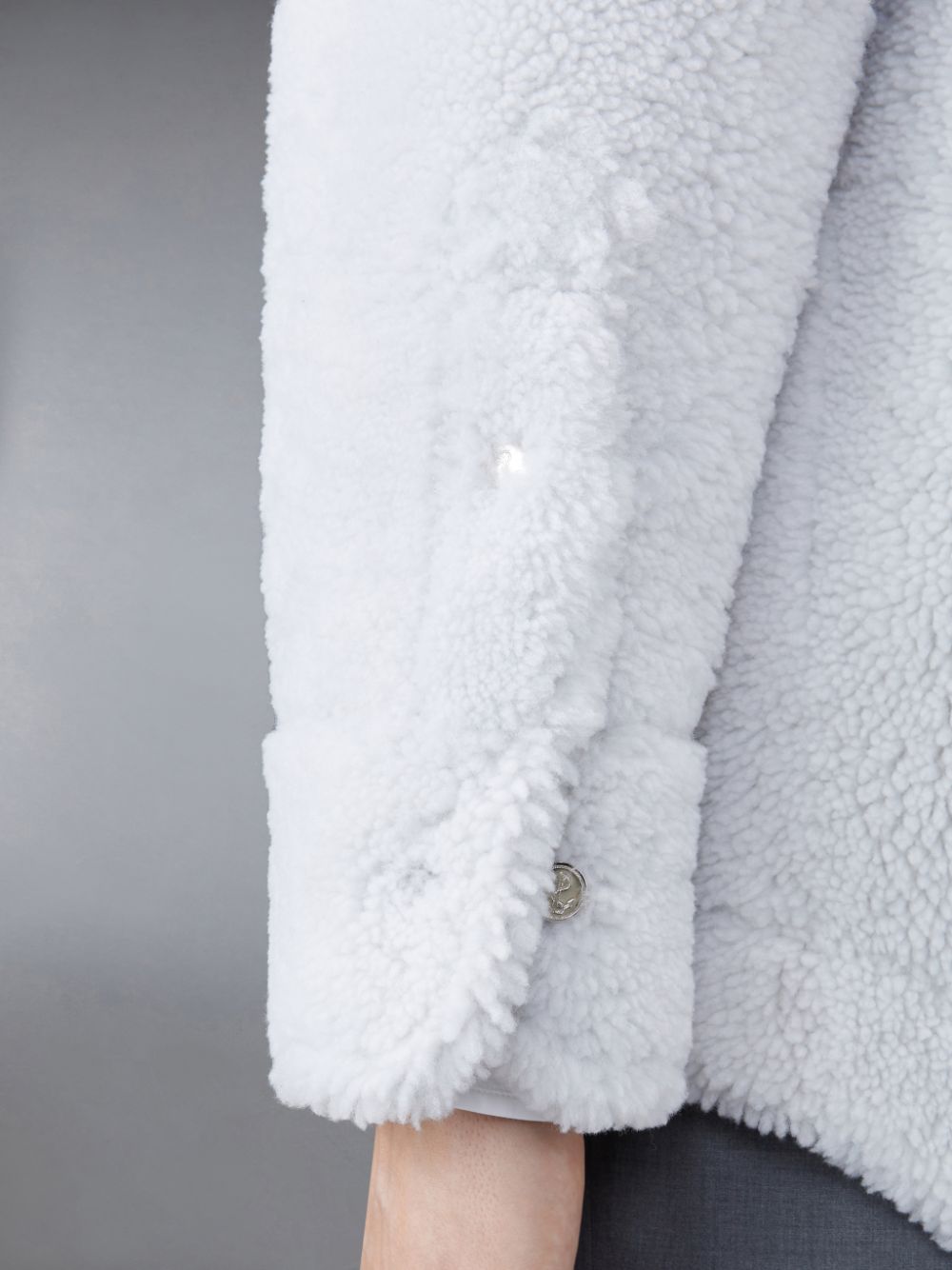 Men Thom Browne Shearling 4-Bar Oversized Shirt Jackets White | NTY13E14366