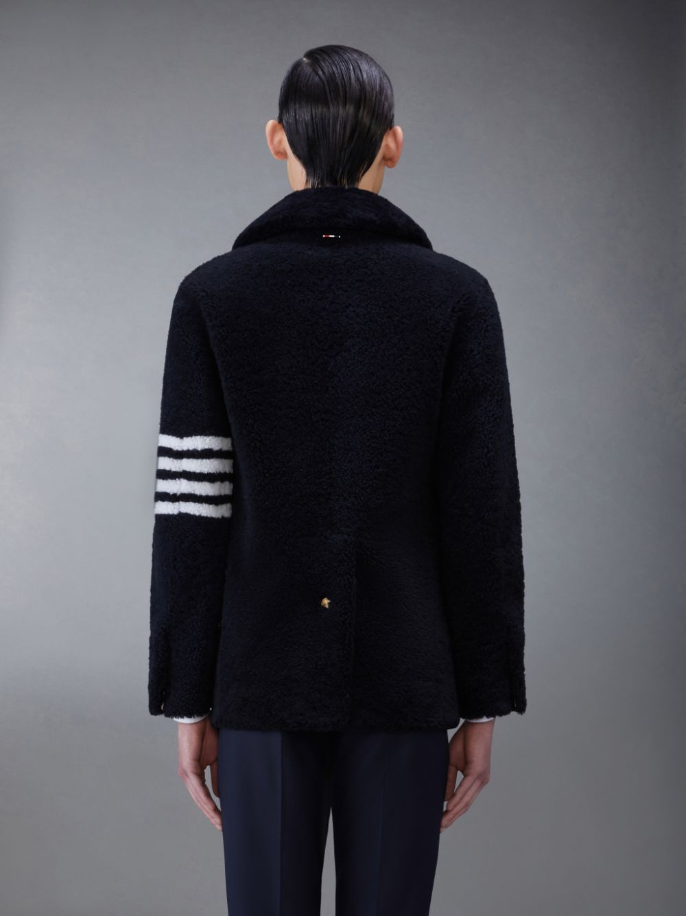 Men Thom Browne Shearling 4-Bar Peacoat Coats Blue | YIO02X43860