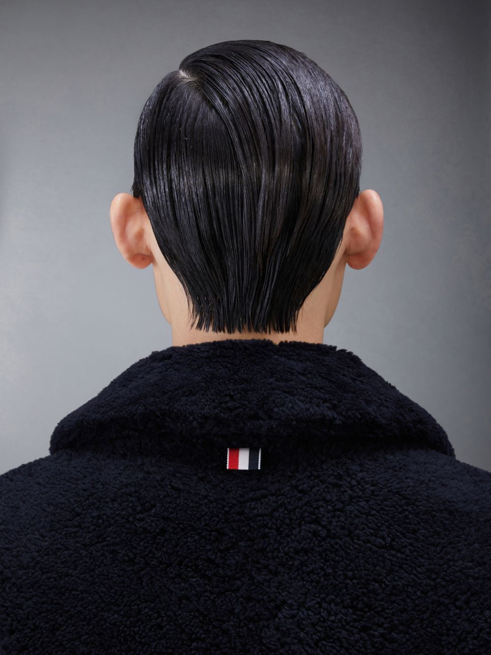 Men Thom Browne Shearling 4-Bar Peacoat Coats Blue | YIO02X43860