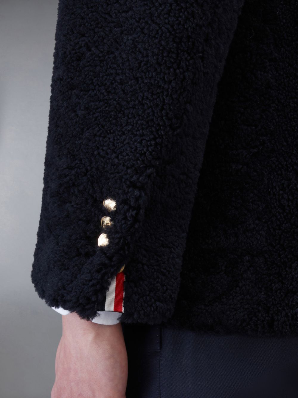 Men Thom Browne Shearling 4-Bar Peacoat Coats Blue | YIO02X43860