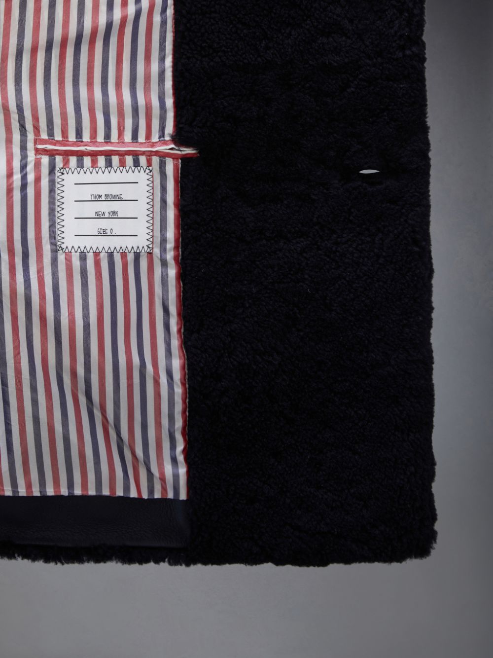Men Thom Browne Shearling 4-Bar Peacoat Coats Blue | YIO02X43860
