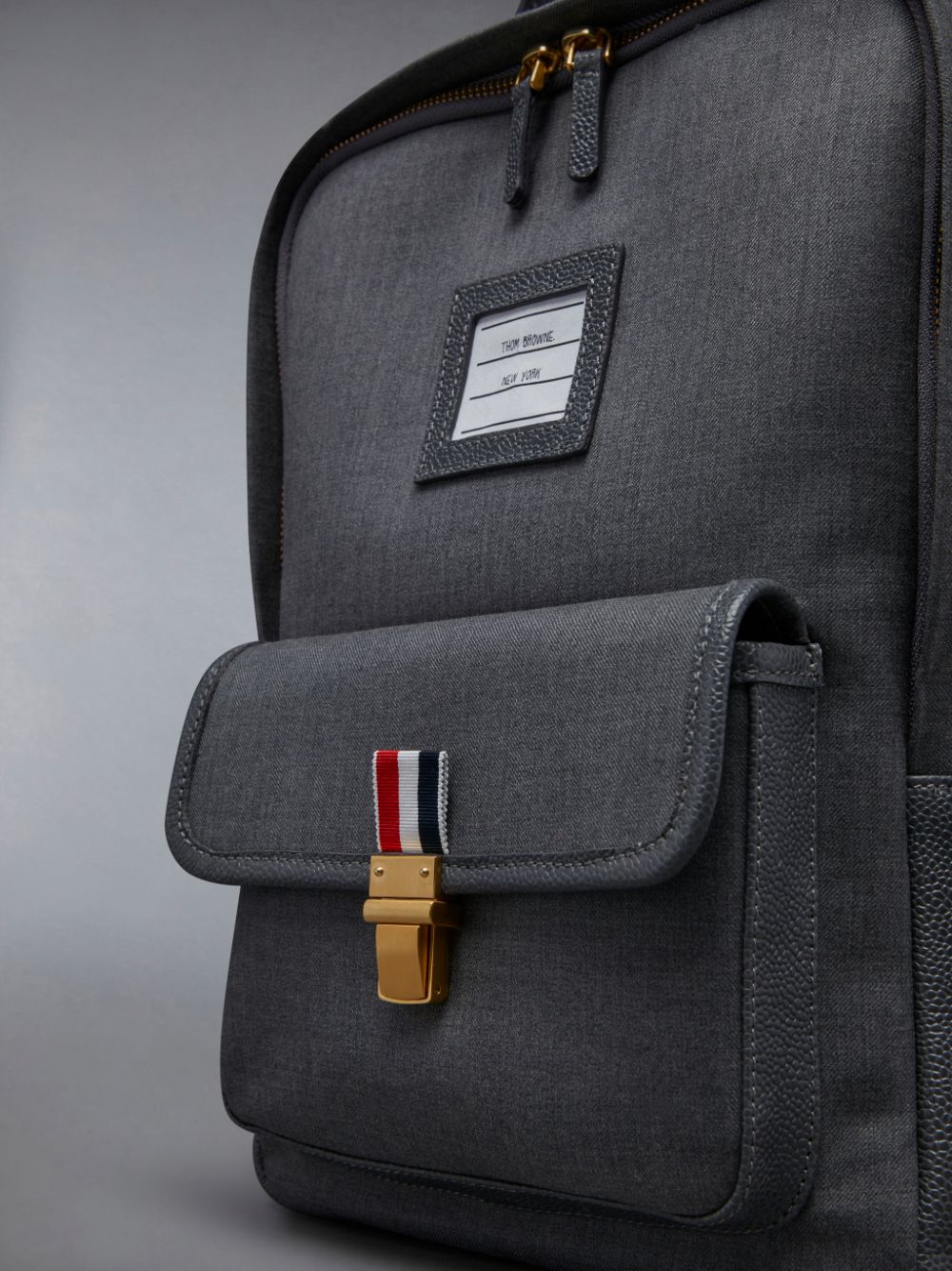 Men Thom Browne Super 120's Twill Front Pocket School Backpacks Grey | ERT94V95128