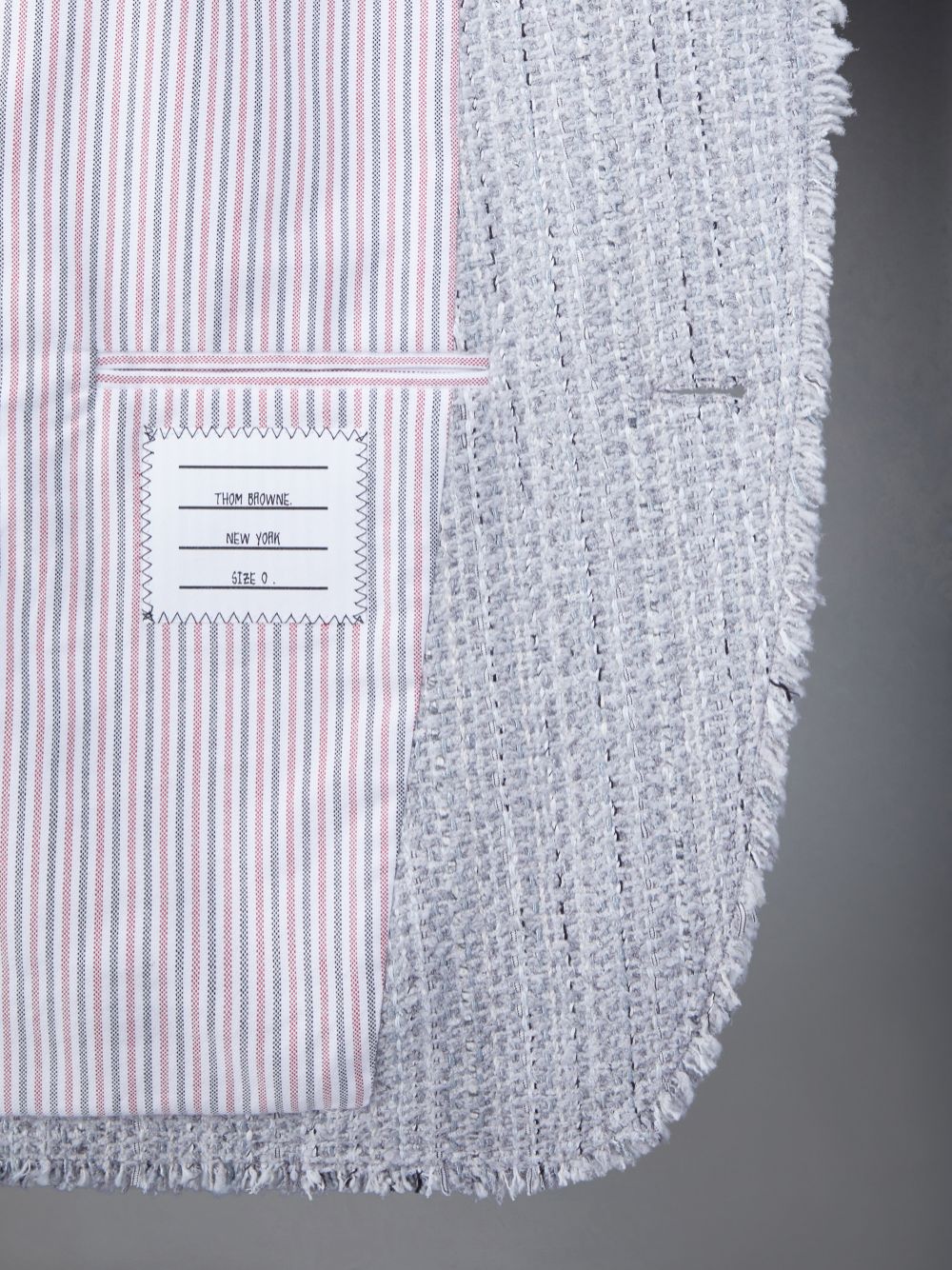Men Thom Browne Tweed Fray 4-Bar Sack Jackets Grey | HJW30R16065