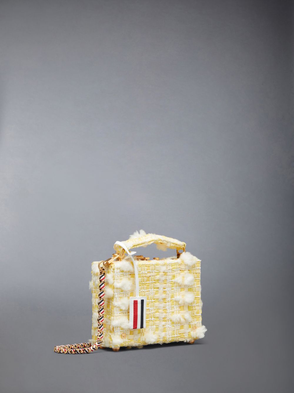 Men Thom Browne Twill Pouf Tweed Woven Chain Micro Attache Case Crossbody Bags Yellow | GEL77S74357
