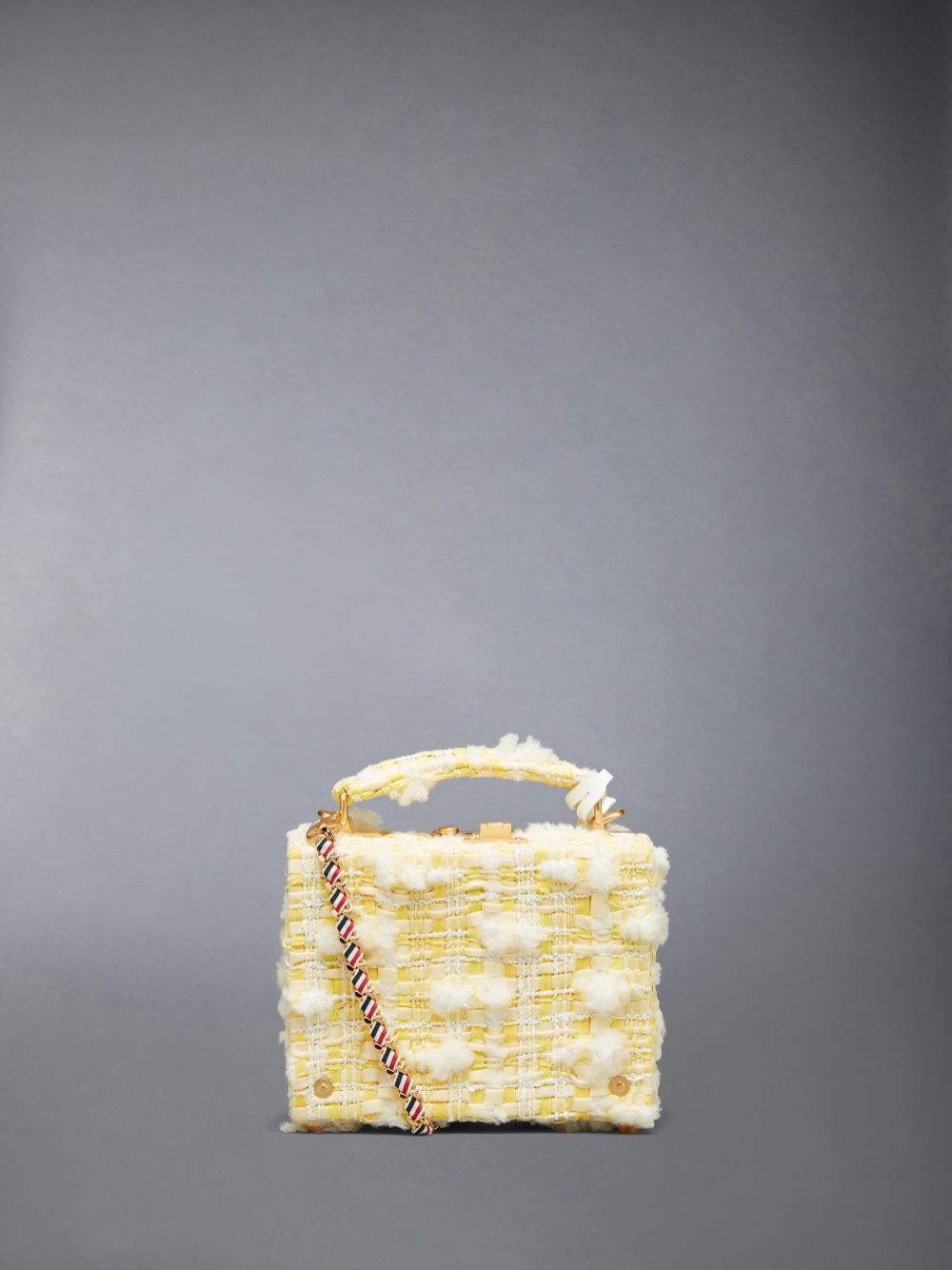 Men Thom Browne Twill Pouf Tweed Woven Chain Micro Attache Case Crossbody Bags Yellow | GEL77S74357