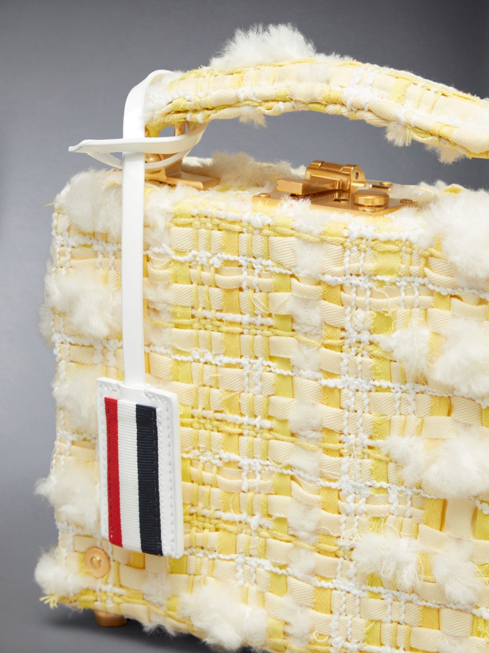 Men Thom Browne Twill Pouf Tweed Woven Chain Micro Attache Case Crossbody Bags Yellow | GEL77S74357