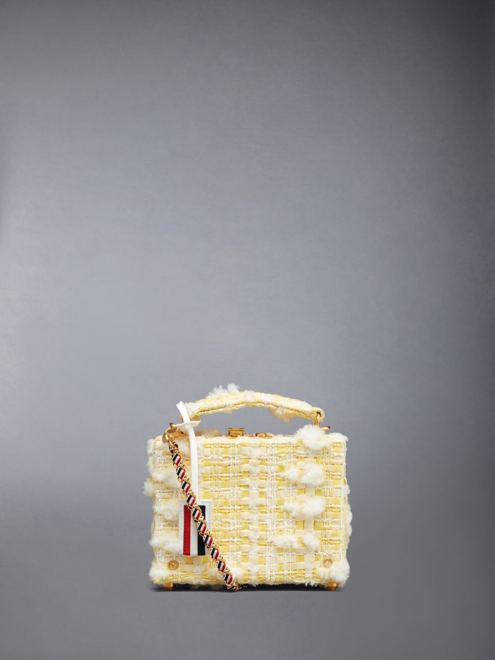 Men Thom Browne Twill Pouf Tweed Woven Chain Micro Attache Case Crossbody Bags Yellow | GEL77S74357